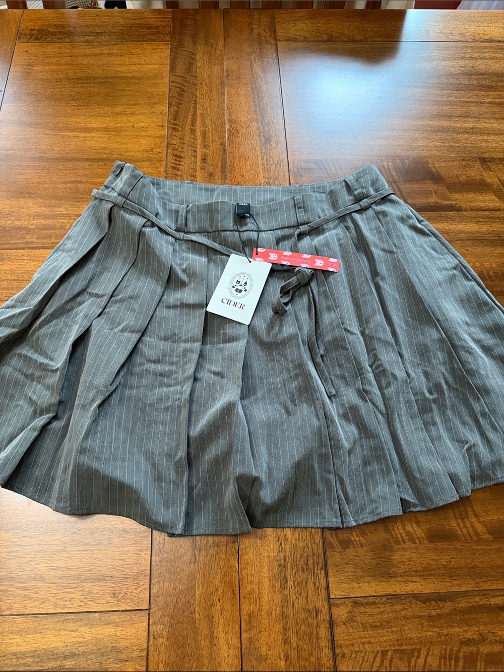 Cider Gray Pinstripe Pleated Mini Skirt